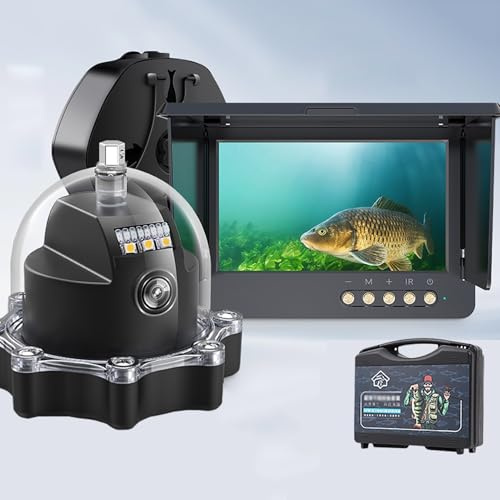 XRRJFYH Undervattensfiskekamera med Display, Fisksökare, Djupmätare, 360° Roterande Kamera med Kompassfunktion och Temperatur och Djupmätningsfunktion