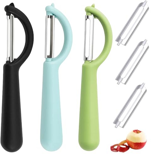 Sparschäler Edelstahl, Sparschäler, Kartoffelschäler und Gemüseschäler, 3 Stück mit 3 Klingen, Praktisches Set für Obst und Gemüse, Schwarz, Blau, Grün