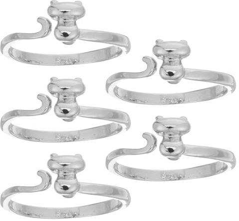 MAGICLULU Lot de 5 Anneaux de Crochet en Forme de Chat : Anneaux de Tension Ajustables pour Les Doigts – Guide-fil Mignon pour Tricoteuses