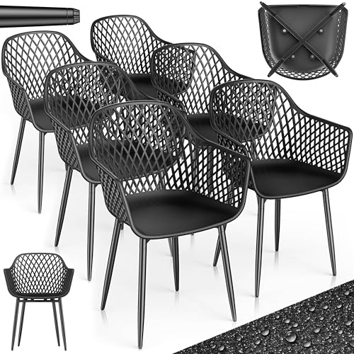 tillvex® Gartenstuhl 6er Set Wetterfest mit Armlehne | Outdoor Stühle bis 120kg belastbar | Gartenstühle UV-beständig | Terrassenstuhl Gartenmöbel Terrasse Balkon Outdoor Garten