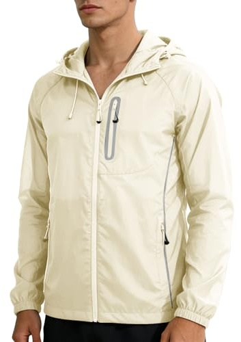 Chaqueta de protección solar para hombre UPF 50+ UV SPF abrigo de secado rápido con bolsillos, cómodo, transpirable, con cordón, manga larga, cremallera, entrenamiento, gimnasio, pesca, correr