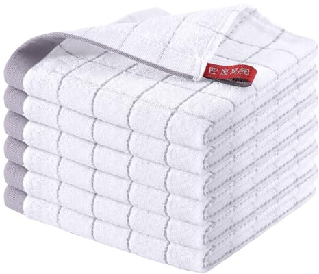 Homaxy 100% Cotton Terry Kitchen Dish Cloths, Ultra Soft and Absorbent Dish Towels for Kitchen, Suitable for Drying and Washing Dishes, 6 Pack, 12 x 12 Inches, White