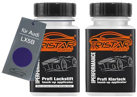 TRISTARcolor Peinture voiture Crayon de retouche peinture pour Audi LX5B Firmamentblau Metallic Peinture de base vernis clair 50 ml chacun