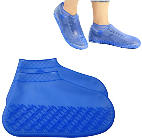 tooloflife 1 paia copriscarpe in silicone impermeabile, riutilizzabili lavabile antiscivolo e resistente all'usura portatile Copertura scarpe per scarpe per giornate di pioggia e neve viaggio (M,Blu)