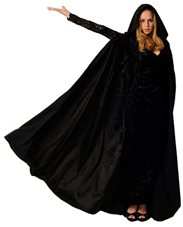 Buen Don Halloween Kostüm, Glänzender Samt Umhang für Herren und Damen, Fünf Größen, Perfekt für Halloween, Karneval und Partys, Kindergrößen erhältlich (L,Schwarz)