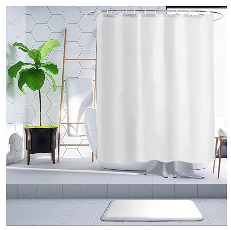 Hayrets 🆄🅽🆂🅴🆁 𝗧𝗜𝗣𝗣 Weißer Duschvorhang extra Breit 250x215 Überlänge für Badewanne und Dusche, Badvorhang Anti-Schimmel und Wasserdicht aus Stoff 100% Polyester, Waschbar mit Vorhangringen