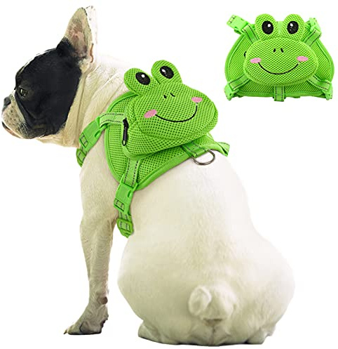 IDOMIK Dog Backpack Harness, No-Pull Dog Backpack with D-Ring,Frog,XS