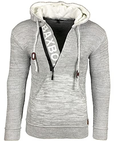 Subliminal Mode Pull Homme en Maille à Capuche Col Zippé - Style Basique - Pull Grosse Maille - Pull Over Tricoté Hiver Manches Longues - Idée Cadeau BX277 - Gris XL