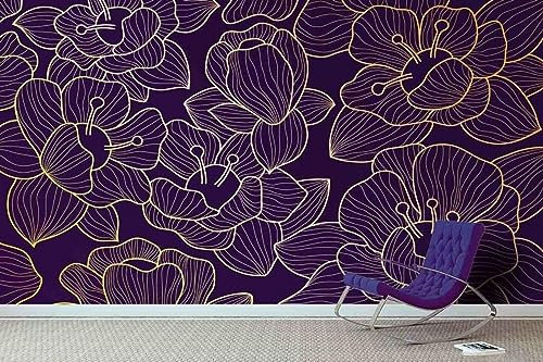 Gran Mural Hd Papel Tapiz Murales de papel tapiz con motivos florales dibujados a mano en 3D, 120 * 80 cm Art Decoración De Hogar para Salón,Dormitorio,Oficina,Pared de Fondo de Tv Etc