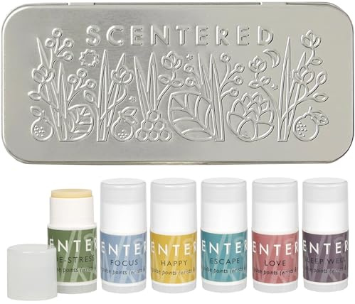 Scentered Aromatherapy Gift Set, Mini Roll On Essential Oil Balms for Sleep, Focus, Stress-Relief, Calm, Mood Boost - 6 x Premium Blends, 100% Natural - Aromatherapy Gifts for Women