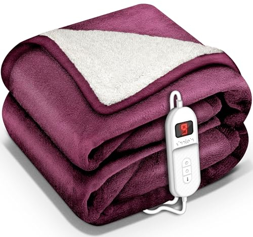 sinnlein® Heizdecke mit Abschaltautomatik 180 x 130 cm | Elektrische Wärmedecke mit 9 Temperaturstufen | Kuscheldecke Bett, Sofa | Decke elektrisch mit Timer Digitalanzeige
