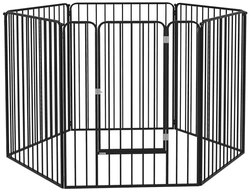PawHut Caseta Grande para Perros con 6 Paneles modulares para Interior y Exterior, Puerta de Acero para Perros con Puerta, 164x83x100 cm, Negro