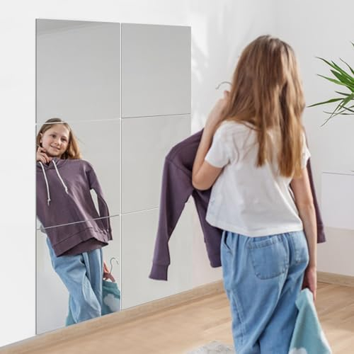 Larber 6 Stück Spiegel Selbstklebend, 30 x 40 cm Flexible Acryl Spiegel zum Kleben Aufkleben, Klebespiegel für die Wand, Schranktür, Badezimmer