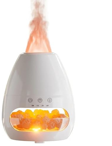 BAILEYU Diffuseur D'huiles Essentielles Flamme 200ML Lampe Sel Gemme Cristal Diffuseur D'arôme Veilleuse Brume Silencieuse Humidificateur à Ultrasons pour Chambre Yoga Spa Bureau