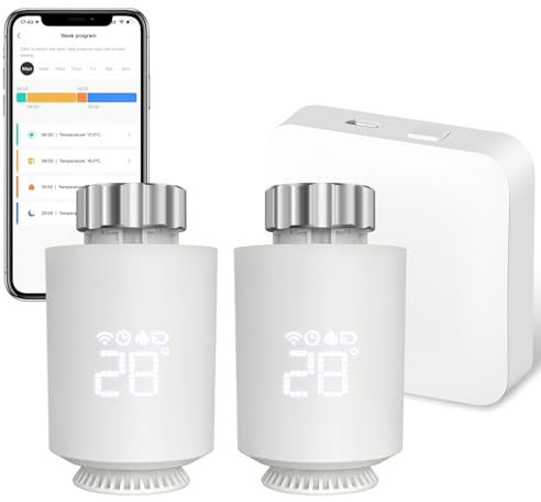 Testa Termostatica Connessa, Smart Radiatore Termostato con 1 Hub, Valvola Termostatica Collegata Intelligente Programmabile, Compatibile con Alexa Google Home, Smart Life,Tuya App