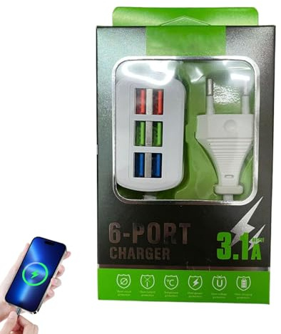 Hub di ricarica USB, adattatore multiporta USB, Presa USB 6 porte, Stazione di ricarica da tavolo con prolunga, adattatore per caricabatterie compatto per la maggior parte dei telefoni