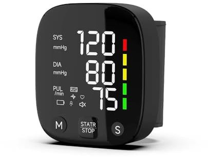Shinekoo Automatische Handgelenk-Blutdruckmessgeräte mit LCD-Bildschirm, wiederaufladbares Tonometer, Handgelenkmanschette, digitaler unregelmäßiger Puls, Herzfrequenz-Tensiometer, überträgt