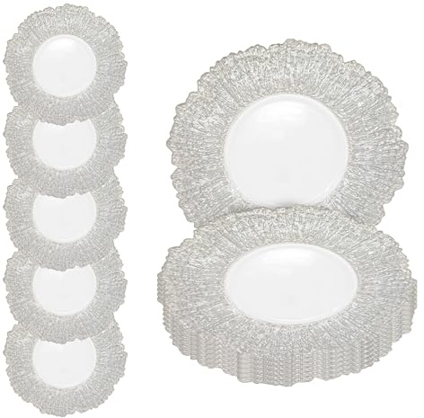 Event Decor Shop Charger Plate White Crackled Design - Silver - 12pcs
