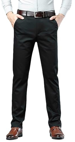 Pantalones de vestir de hombre con parte delantera plana y ajuste delgado, pantalones rectos de trabajo, pantalones elásticos de negocios y casual, pantalones chinos transpirables y cómodos