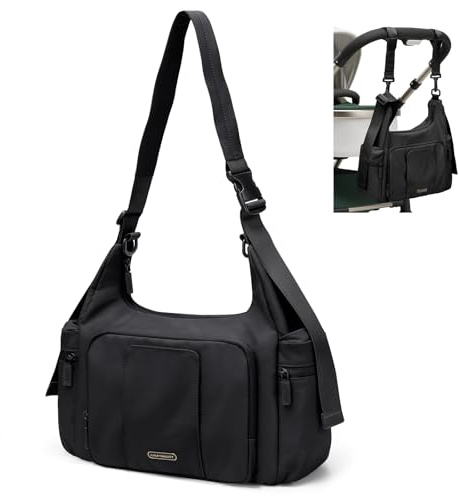 GOLF QUALITY Mommy Bag, Borsa per la Mamma, Cambio il Pannolino, Maternità, Borsa da Viaggio, Grande capacità Con Passaggio Valigia Compartimenti, Borsa per Ospedale Tracolla per Mamma, Nero