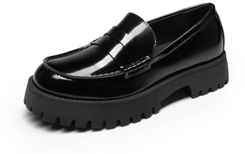 DREAM PAIRS Loafers for Women Platform Chunky Penny Loafer Lug Sole Comfortable Slip On Dressy Casual Work Business Office Shoes,Size 8.5,Black-Patent,SDLS26006W