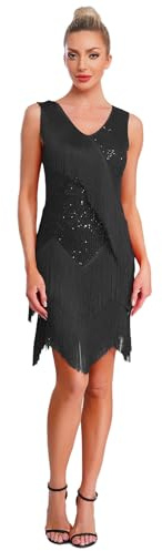Nyeemya Vestido Lentejuelas de Baile Latino con Flecos para Mujer sin Mangas Vestido de Baile de Salón para Fiesta Actuación M-XL
