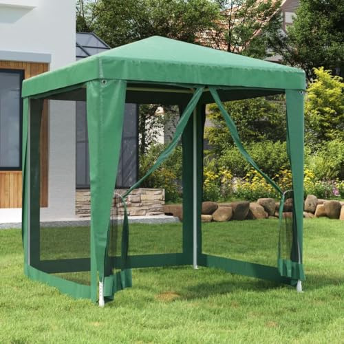 Mokuyary Partytält med 4 nätsidoväggar grönt 2 x 2 m HDPE, paviljong trädgårdstält, festtält, trädgårdspaviljong för trädgård, fest, festival, bröllop