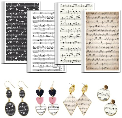 OLYCRAFT 24pz 4 Stile Carta da Trasferimento in Argilla con Note Musicali Spartiti Fogli di Trasferimento in Argilla Polimerica Fogli di Trasferimenti per Disegni Musicali per Creazione di Gioielli