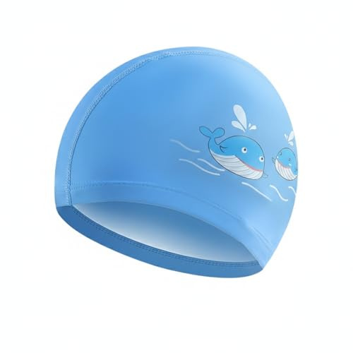Bonnet De Bain Enfant, Bonnet De Bain en PU Imperméable, Motif en Forme De Poisson, Bleu