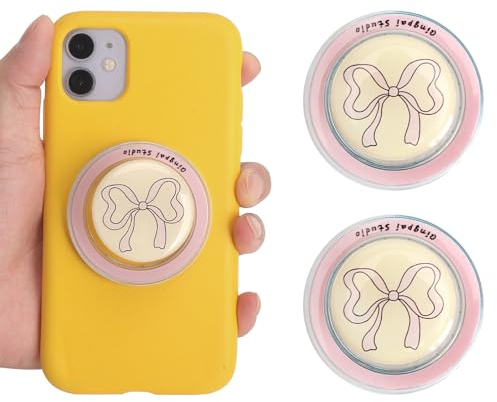 2 unidades de soporte magnético para dedos para teléfono móvil, lazo rosa, soporte para dedos para teléfono móvil, agarre para teléfono móvil, plegable, magnético, para smartphone, tableta, oficina