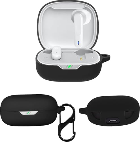 KZIOACSH Case for JBL Wave Flex with Carabiner, Ultra Slim Anti-Scratch Anti-Lost Washable Sumdge-Proof Protective Silicone Earphone Bumper Cover for JBL Wave Flex, Black