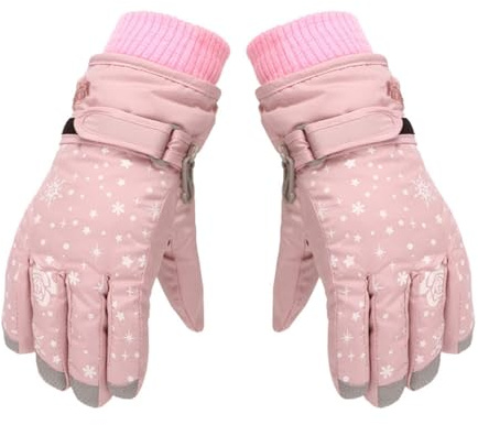 Generic Skidhandskar för Barn Vintersnöhandskar Vattentät, Vindtät Flexibel 5-fingrars Design för Snowboardåkning Släde Rosmönster