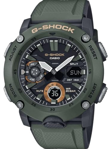 Casio Orologio Quarzo Uomo, misura cassa 49.00mm con quadrante Nero Analogico e Digitale e cinturino Khaki in Rubber Strap GA-2000-3AER