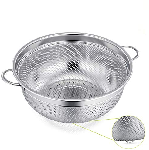 HaWare Stainless Steel Colander, 20cm Micro-Perforated & Footed Metal Colander with Handle, Heavy Duty Strainer for Kitchen Food/Pasta/Vegetable/Rice/Fruit/Noodles - Dishwasher Safe