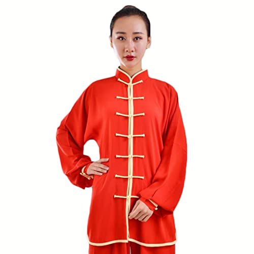 HFCY Arts martiaux Tai Chi Uniforme Kung Fu Vêtements pour hommes et femmes chinois TraditionalWing Chun Vêtements Rouge-L