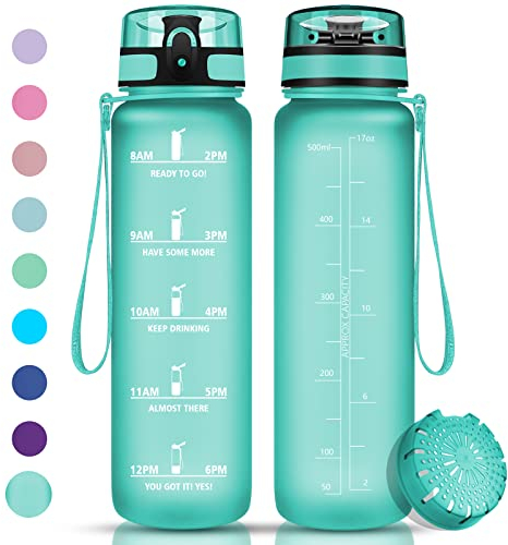 Vikaster Botella de Agua de 500 ml, Sin BPA & A prueba de fugas, Con pajita, Reutilizable, Ideal para escuelas primarias, Ideal para la Escuela, Gimnasio, Oficina, Running