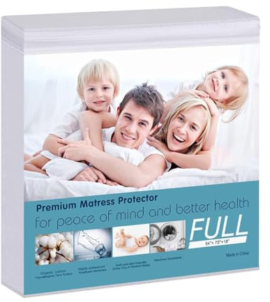 Waterproof Mattress Protector, Full Size Terry Cotton Mattress Pad Cover Breathable Deep Pocket Fitted Sheet Style 54x75 +18 Inch Pocket
