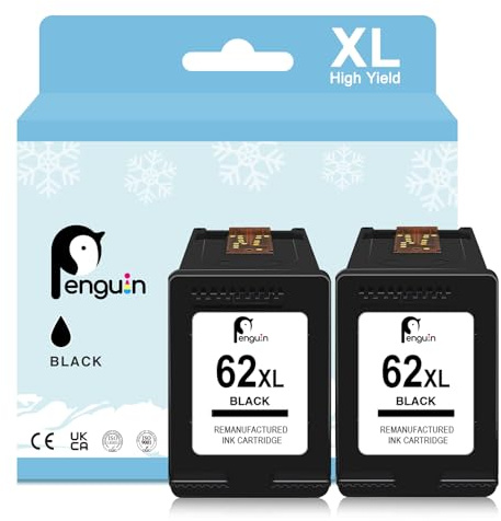 Penguin Ersatz-Tintenpatrone für wiederaufbereitete Druckerpatronen für HP 62xl 62 XL (2 Schwarz) für Envy 5544 5540 5545 5644 5646 5548 7640 Officejet 200 250 258 5740 5744 8045 Drucker