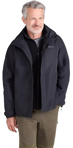 Mountain Warehouse Fell 3-in-1 Herren-Outdoor-Jacke - wasserdichte, atmungsaktive Regenjacke, Multifunktions-Outdoor Herren-Jacke, Camping-Jacke, Frühling, Sommer Schwarz X-Large