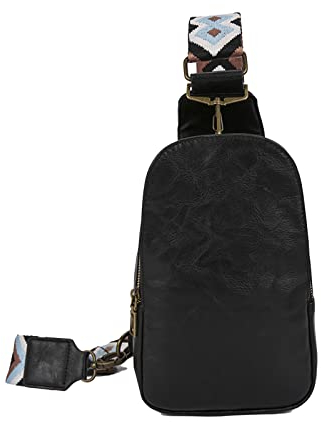 FAYBA Bolso bandolera pequeño para mujer, de piel sintética, correa ancha para guitarra, bolso tipo mochila, Negro -, S, Mochilas Sling