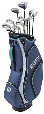 Wilson Set di Mazze da Golf Magnolia, Inclusa Sacca di Trasporto Stand Bag, Driver, Fairway 5, Ibrido 4, 5, 6, Ferri 7, 8, 9, PW, SW, Putter, Copri Mazze, Donna, Per Destrorsi, Navy