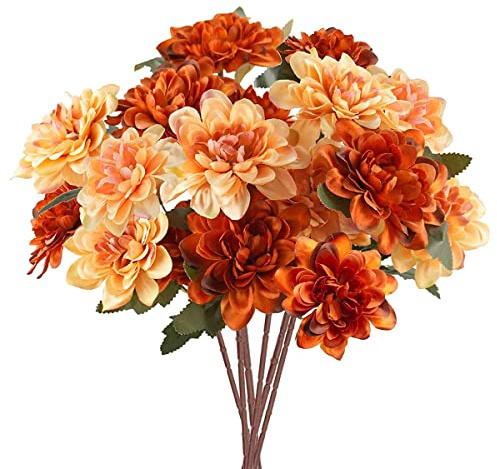 Jikoiuty Lot de 6 fleurs d'automne artificielles, 18 têtes de fleurs artificielles de chrysanthème orange