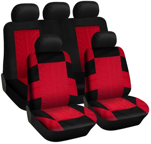 CICMOD Auto-Sitzbezüge Set Universal Sitzschoner Auto-Schonbezüge Vordersitze und Rücksitze Autositzüberzug Schwarz Rot