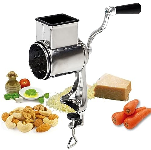 Grattugia Multiuso a Tamburo, Grattugia Manuale da Cucina in Acciaio Inossidabile Taglia Insalata di Verdure, Taglierina a Spirale, con 5 Coltelli a Tamburo, for Formaggio, Cetrioli, Carote, Patate