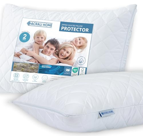 ACRALI HOME Gesteppte Kissenschoner, 2 Stück, mit Reißverschluss, 50 x 75 cm, hypoallergen, weicher und atmungsaktiver luxuriöser Kissenbezug für angenehmen Schlaf
