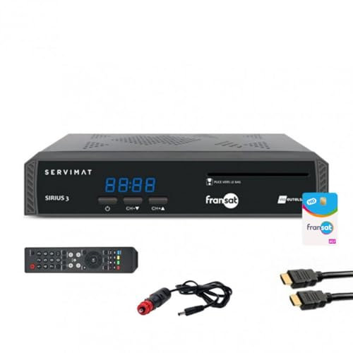 Pack SERVIMAT Récepteur TV Satellite HD + Carte Fransat PC7 + Câble HDMI + Câble 12V