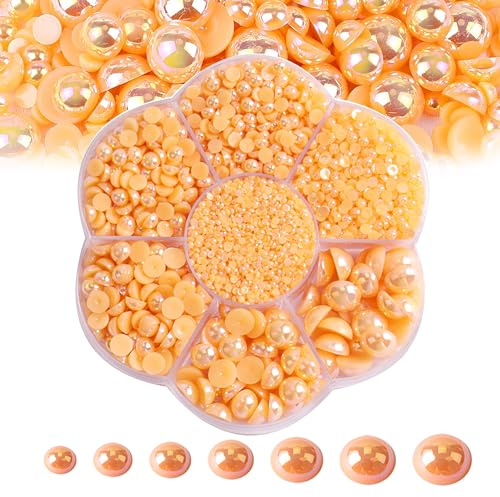 5600 perlas semicirculares de imitación con parte trasera plana para manualidades, 7 tamaños para manualidades, joyería, zapatos, tazas, decoración de teléfono (25 naranja claro AB)