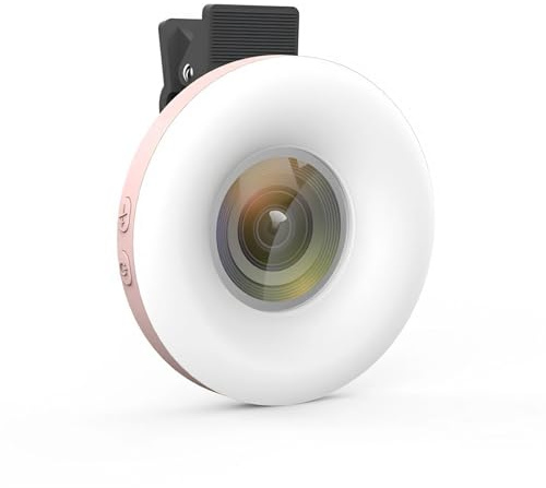 15-Fach-Zoomobjektiv mit LED-Fülllicht, Weitwinkelobjektiv, Kompatibel mit Smartphone, Tablet, Laptop, für Beauty-Blogger, Salons (PINK)