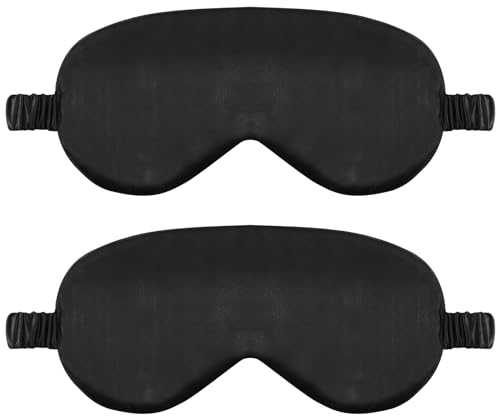 Confezione Da 2 Maschere per Dormire In Seta Copertura per Maschera per Gli Occhi Benda In Morbido Raso Con Cinturino Elastico Comoda Maschera per Dormire Notturna per Donne E Uomini (Nero)