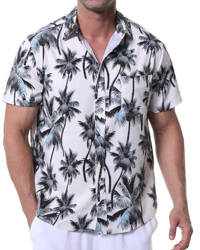Danfiki Camicia Hawaiana Fiori Uomo a Maniche Corte Collo Botton-Down da Uomo Camicia da Uomo Hawaiana Stampa Hawaiana